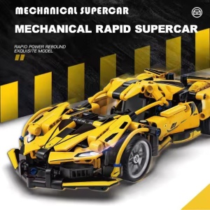 Set de constructie masina cu 470 piese, sistem pull-back, scara 1:18 - Masinuta galbena - Img 3