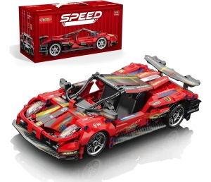 Set de constructie masina cu 513 piese, sistem pull-back, scara 1:18 - Masinuta ROSIE