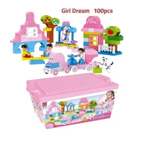 Set de constructie masuta cu 100 piese - Roz