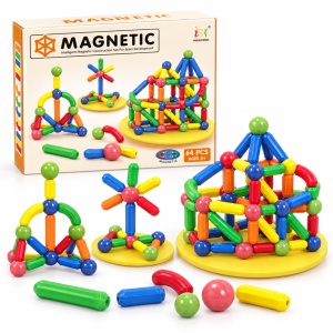 Set de constructii magnetice 3D, Magnetic Sticks, bile si tije colorate – 64 piese