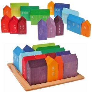 Set de joaca Montessori din lemn, orasel cu 15 piese