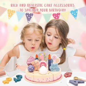 Set de joaca tort aniversar din lemn cu accesorii si decoratiuni - Img 4