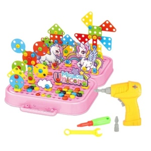 Set jucarii de constructie cu bormasina, 285 piese, Unicorni
