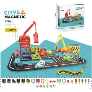 Set STEM magnetic de constructie cu vehicule - 58 piese