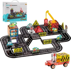 Set STEM magnetic de constructie cu vehicule - 80 piese