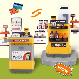 Set supermarkert electronic de jucarie mobil cu roti, sunete si functii, 48 piese, portocaliu - Img 5