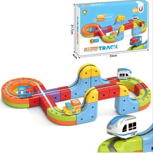 Set tren cu circuit magnetic 3D, traseu modular de construit - 26 piese