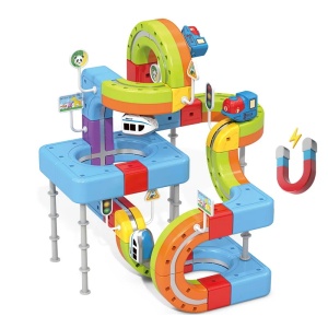 Set tren cu circuit magnetic 3D, traseu modular de construit - 68 piese