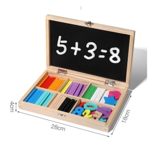 Tabla educativa montessori cu 2 fete, betisoare, cifre si tangram