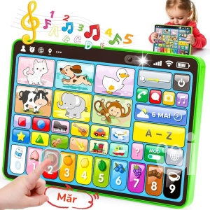Tableta 3 in 1 in limba romana, cu activitati educative, logopedice si de asociere pentru copii, Verde