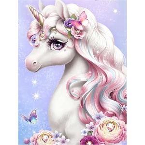 Tablou pictura cu diamante, Unicorn si Fluturi, Goblen 5D, rama din lemn, 20 x 30 cm, GM301
