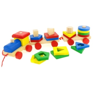 Trenulet de tras din lemn cu sortator 19 forme geometrice, Happy Train