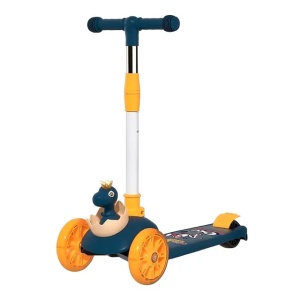 Trotineta cu 3 roti, lumini LED, pliabila, reglabila, 3-6 ani, Dino, albastru - Img 3