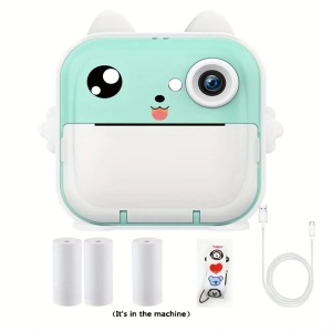 Aparat foto digital copii cu imprimare fotografie instant, 24 MP 1080p, Display LCD color 3.2", Turcoaz