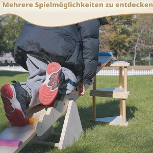 Balansoar din lemn multifunctional 2 in 1, cu barna de echilibru si elemente colorate, 3–6 ani - Img 5