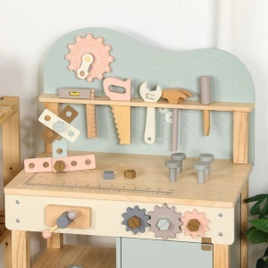 Banc de scule din lemn cu accesorii incluse si dulapior depozitare