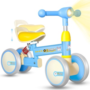 Bicicleta de echilibru cu 4 roti, lumina, sunete si suspensie, 1-3 ani, albastru