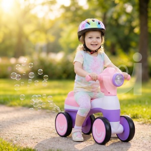 Bicicleta fara pedale, baloane de sapun, 4 roti, sunete, roz