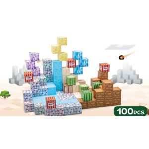 Blocuri magnetice de constructie 3D tip Minecraft, 2 cm - 100 piese