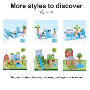Blocuri magnetice de constructie 3D tip Minecraft, 2 cm - 102 piese