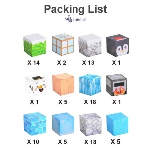 Blocuri magnetice de constructie 3D tip Minecraft, 2 cm - 93 piese - Iarna - Img 2