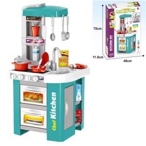 Bucatarie pentru copii cu Lumini,Sunete si 49 accesorii incluse, Happy Kitchen, Albastru - Img 3
