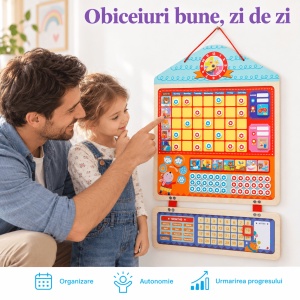 Calendar magnetic cu recompense pentru copii si panou pentru rutina zilnica, cu ceas si activitati - Img 4