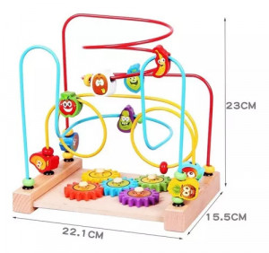 Circuit motricitate Montessori 2 in 1 din lemn cu roti zimtate, Fructe