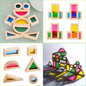 Cuburi senzoriale de construit, Kaleidoscop, lemn, 24 piese