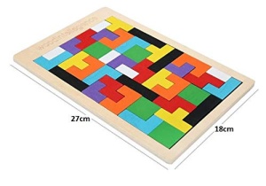 Joc educativ 2 in 1 puzzle Tangram Tetris din lemn, 40 piese - Img 7