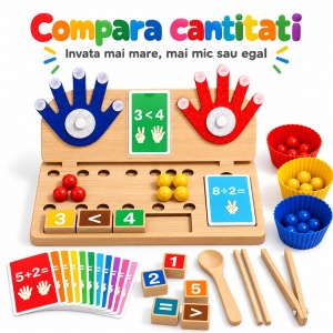 Joc educativ din lemn 4 in 1 – Numarat pe degete, matematica, sortare culori si motricitate - Img 7