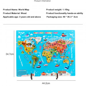 Joc educativ din lemn tip puzzle, Harta lumii