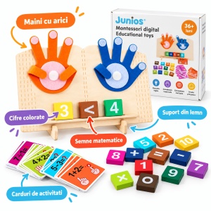 Joc educativ matematic din lemn, Primele calcule, cu palme din fetru si carduri - Img 4