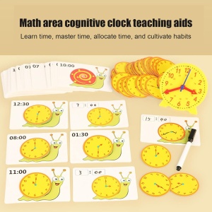 Joc educativ pentru invatarea ceasului cu carduri reutilizabile si ceas analog, 72 piese