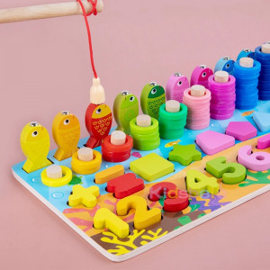 Joc educativ Montessori multifunctional cu 6 activitati, Pesti