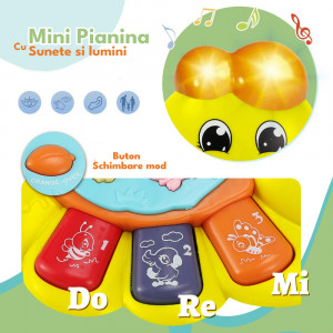 Jucarie interactiva muzicala cu functii si lumini, Orga Omida, Galben