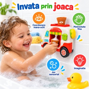 Masinuta de inghetata – jucarie de baie cu spuma, 2 pahare si prindere cu ventuze - Img 7