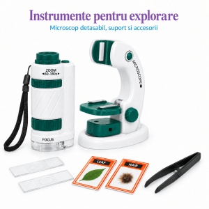 Microscop 2 in 1 pentru copii, portabil, marire 60–180x - Img 6