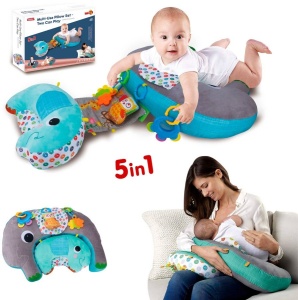 Perna multifunctionala 5 in 1 pentru bebelusi, cu jucarii senzoriale, pentru tummy time, alaptare si sprijin in sezut, albastru - Img 2