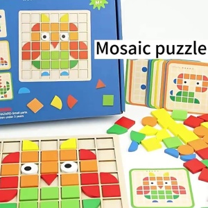 Puzzle 3D mozaic din lemn cu forme geometrice colorate, 120 piese - Img 3