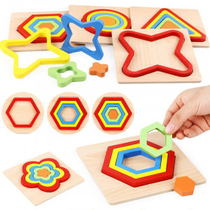 Puzzle din Lemn cu forme geometrice, Curcubeu