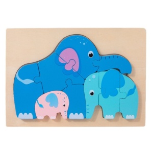 Puzzle din lemn cu piese groase, Familia animalutelor