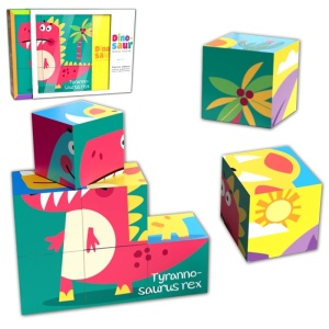 Puzzle educativ din cuburi 6 in 1, Dinozauri