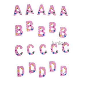 Set 135 litere alfabet craft din lemn, cutie depozitare, Roz