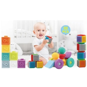 Set 32 piese senzoriale de constructie, interconectabile, Melody