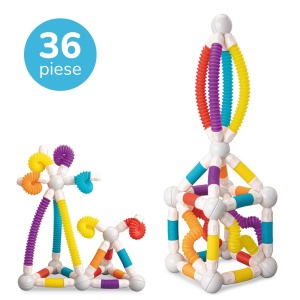Set constructie magnetic flexibil 3D STEM cu tuburi si bile – 36 piese