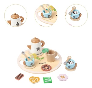 Set de ceai din lemn cu tava si accesorii - 18 piese - Bej - Img 3