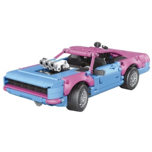 Set de constructie masina sport retro Muscle Car, roz-bleu, motor cu pistoane mobile, 925 piese - Img 6