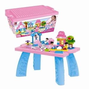 Set de constructie masuta cu 100 piese - Roz