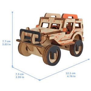 Set de construit din lemn, macheta, copii si adulti, 40 piese, Jeep, 8+ ani
